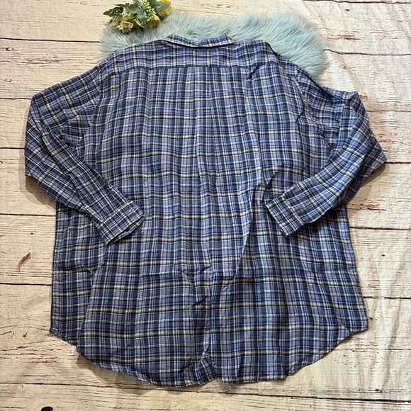 Ralph Lauren Blue Plaid Linen Button Down Shirt sz 4XLT - Picture 9 of 9